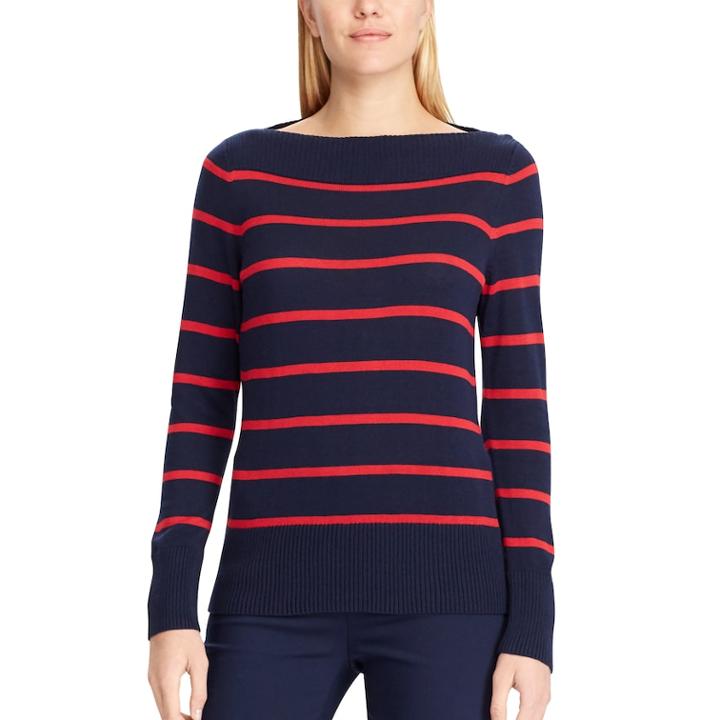Women's Chaps Striped Boatneck Sweater, Size: Xl, Blue