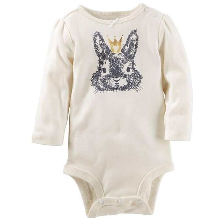 Baby Girl Oshkosh B'gosh&reg; Foil Rabbit Bodysuit, Size: 18 Months, White