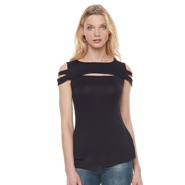 Women's Rock & Republic&reg; Cutout Cold-shoulder Tee, Size: Xl, Black
