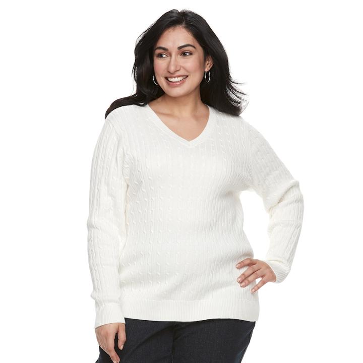 Plus Size Croft & Barrow&reg; Essential Cable Knit V-neck Sweater, Women's, Size: 4xl, White
