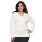 Plus Size Croft & Barrow&reg; Essential Cable Knit V-neck Sweater, Women's, Size: 4xl, White