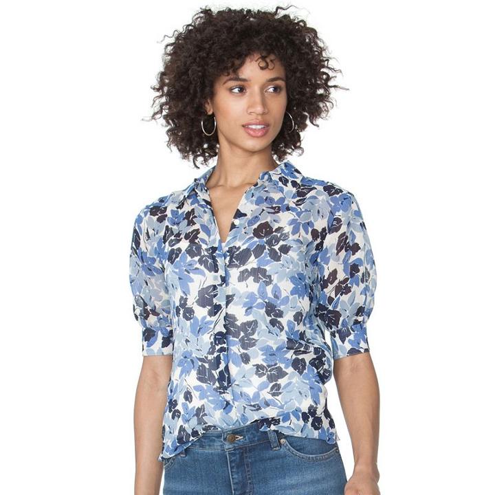 Women's Chaps Floral Georgette Blouse, Size: Large, Blue