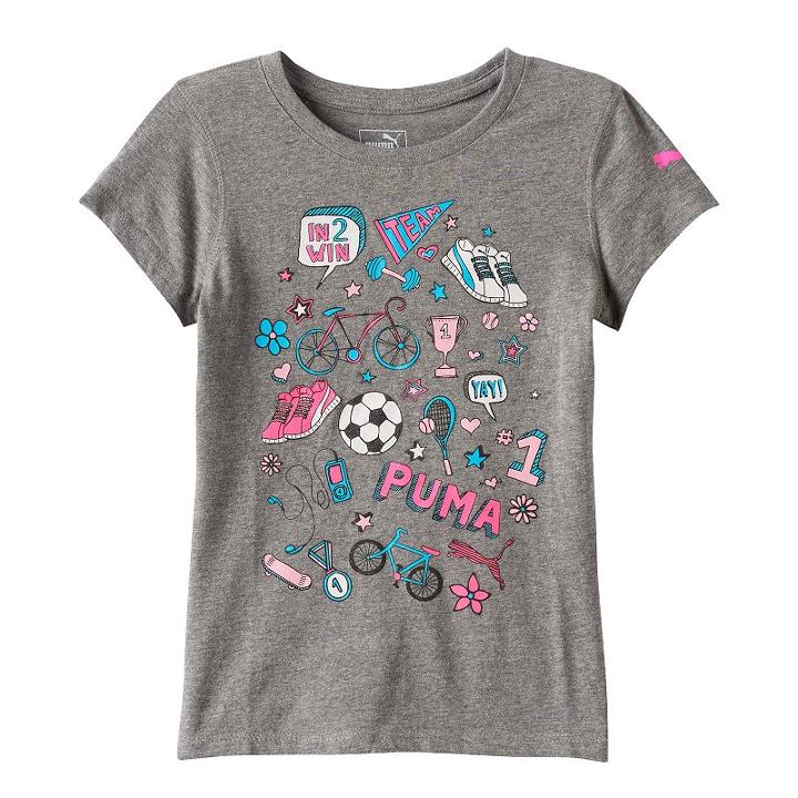 Girls 7-16 Puma Logo Sleeve Graphic Tee, Girl's, Size: Large, Grey Other