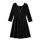 Girls 7-16 Lilt Glitter Velvet 3/4-length Sleeve Skater Dress With Necklace, Girl's, Size: 12, Black