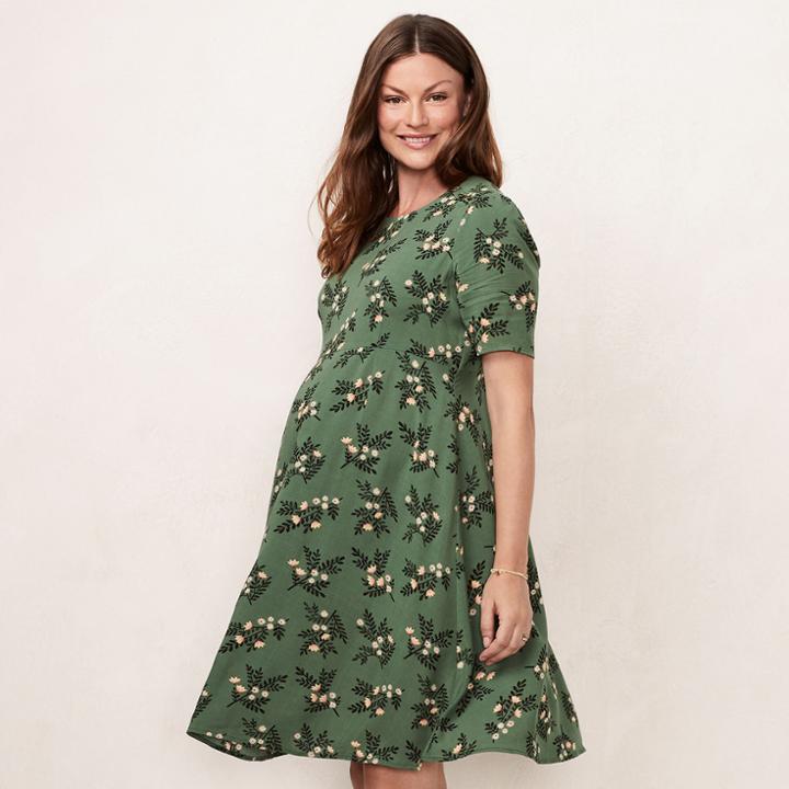 Maternity Lc Lauren Conrad Floral Fit & Flare Dress, Women's, Size: S-mat, Green