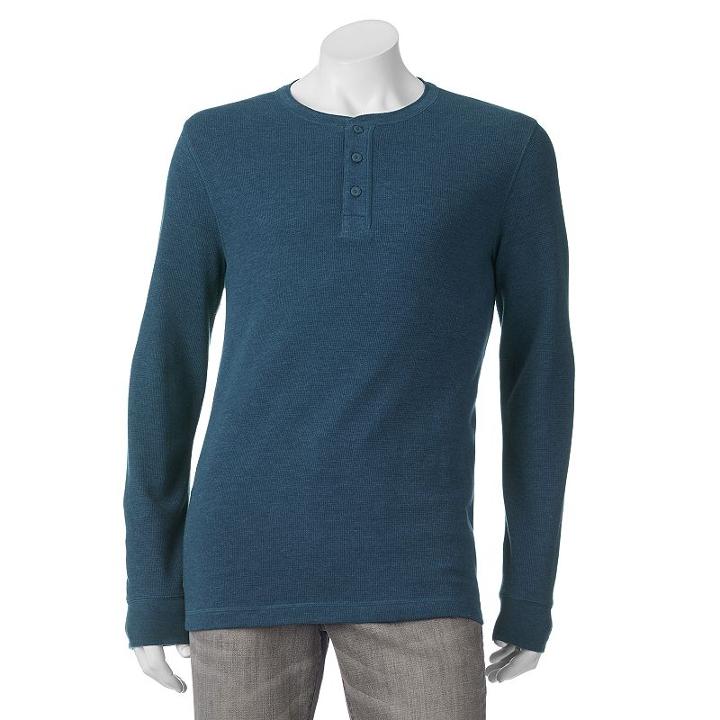 Men's Sonoma Goods For Life&trade; Heathered Thermal Henley, Size: Medium, Dark Blue