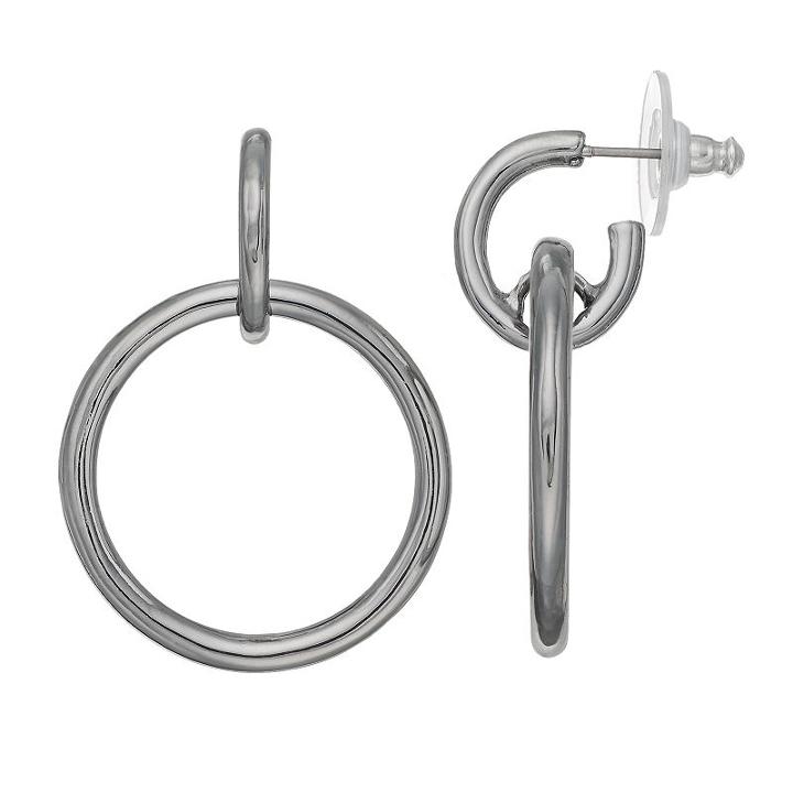 Simply Vera Vera Wang Nickel Free Interlocked Drop Hoop Earrings, Women's, Black