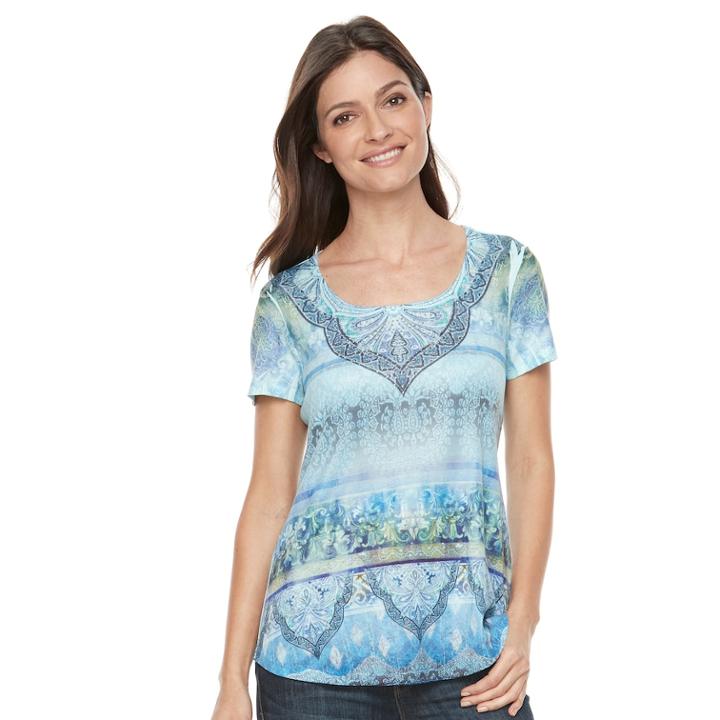 Women's World Unity Printed Scoopneck Tee, Size: Xl, Green Oth