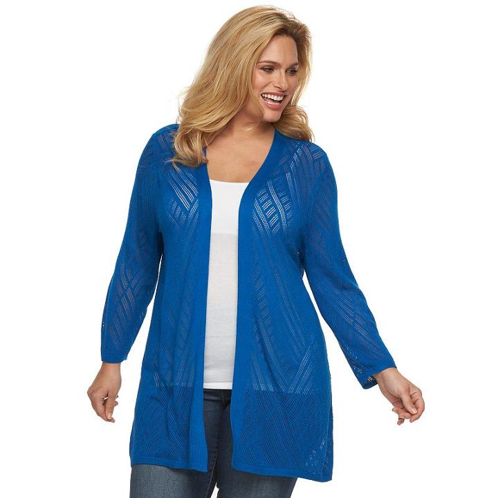 Plus Size Croft & Barrow&reg; Pointelle Open-front Cardigan, Women's, Size: 1xl, Blue