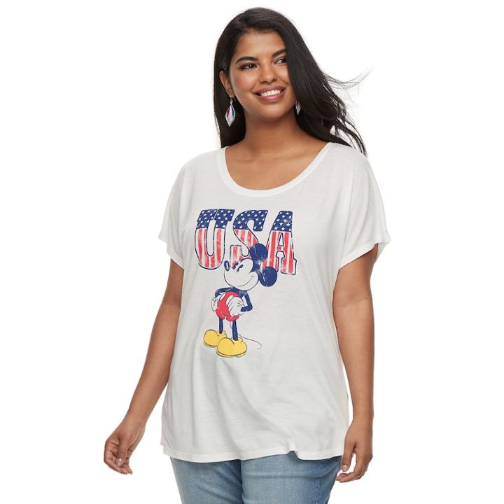 Juniors' Plus Size Disney's Mickey Mouse American Classic Tee, Size: 3xl, White