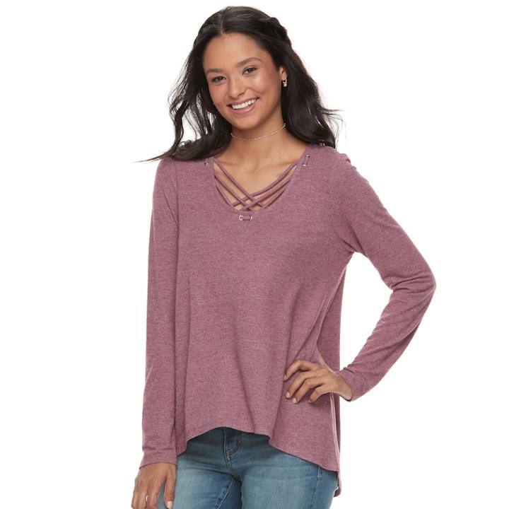 Juniors' Mudd&reg; Cozy Cross Front Tunic, Teens, Size: Large, Med Purple
