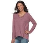 Juniors' Mudd&reg; Cozy Cross Front Tunic, Teens, Size: Large, Med Purple