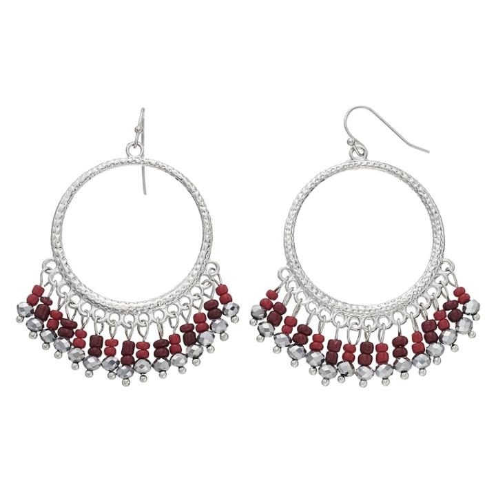 Red Bead Nickel Free Hoop Drop Earrings, Women's