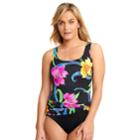 Women's Great Lengths Tummy Slimmer Sash Detail One-piece Swimsuit, Size: 14, China Lilly Multi