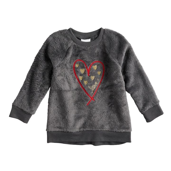 Baby Girl Jumping Beans&reg; Embroidered Plush Pullover, Size: 24 Months, Dark Grey