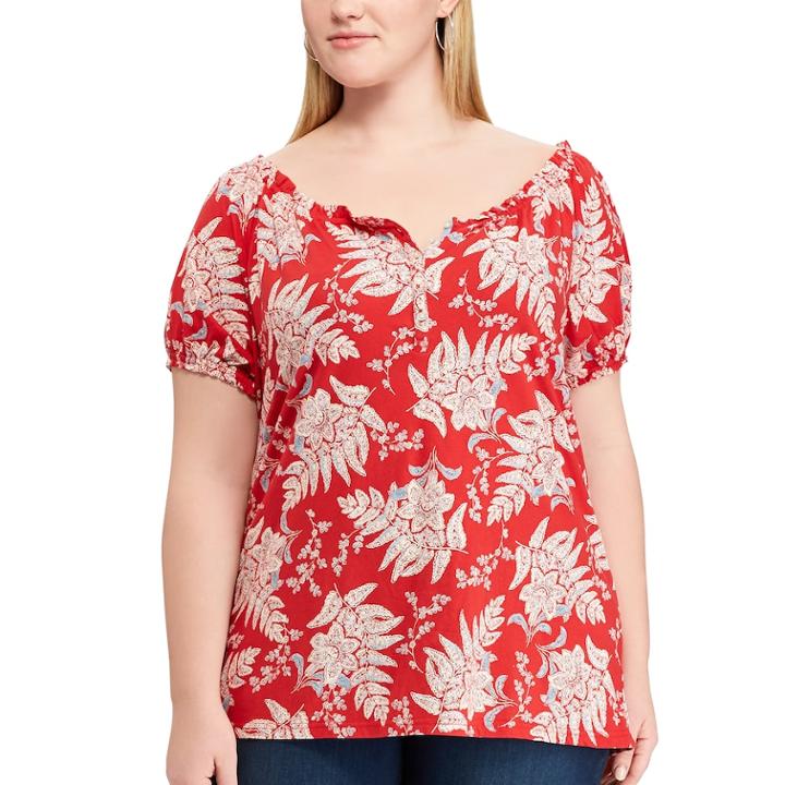 Plus Size Chaps Print Top, Women's, Size: 3xl, Red