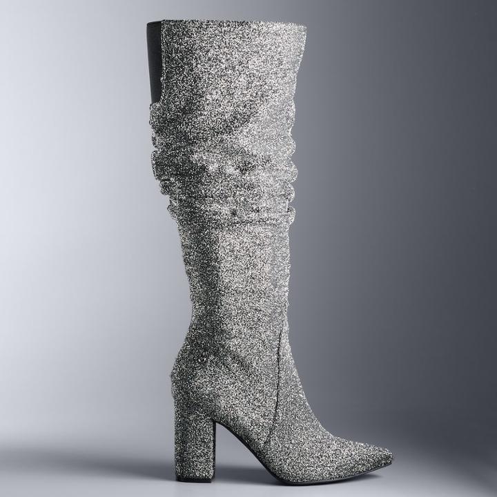 Simply Vera Vera Wang Flicker Women's High Heel Slouch Boots, Size: 7, Silver