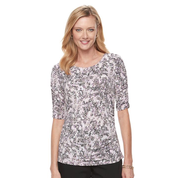 Women's Dana Buchman Shirred Elbow-sleeve Top, Size: Large, Black