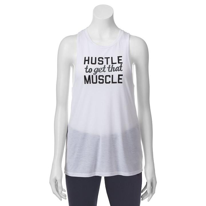 Juniors' So&reg; Hustle Muscle Knot Back Graphic Tank, Girl's, Size: Small, White