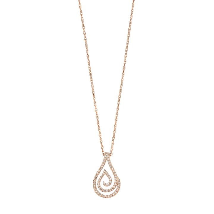 14k Rose Gold Over Silver 1/4 Carat T.w. Diamond Swirl Teardrop Pendant, Women's, Size: 18, White