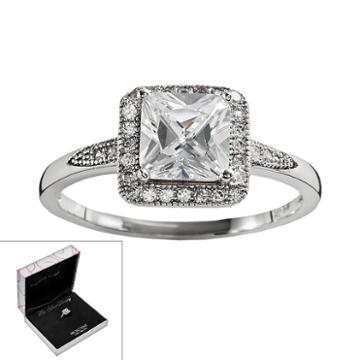 The Silver Lining Silver Plated Cubic Zirconia Square Frame Ring, Women's, Size: 8, White