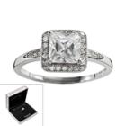 The Silver Lining Silver Plated Cubic Zirconia Square Frame Ring, Women's, Size: 8, White