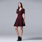 Women's Simply Vera Vera Wang Embroidered Fit & Flare Dress, Size: Small, Drk Purple