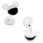 Disney 3d Mickey Mouse Silver-tone And Onyx Cuff Links, Men's, Silver