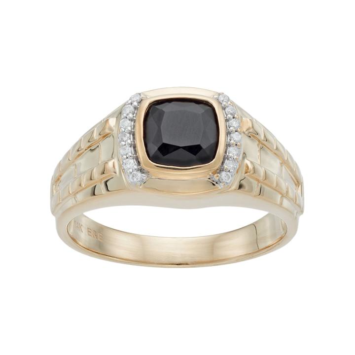 Men's 10k Gold Onyx & 1/8 Carat T.w. Diamond Ring, Size: 10, Black