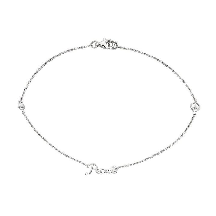 Cubic Zirconia Sterling Silver Peace Anklet, Women's, Size: 9, White