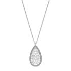 Glittery Filigree Teardrop Long Pendant Necklace, Women's, Silver