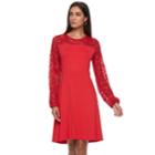 Women's Apt. 9&reg; Lace Yoke A-line Dress, Size: Large, Dark Red