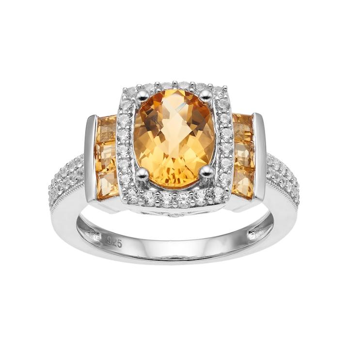 Sterling Silver Citrine & Lab-created White Sapphire Halo Ring, Women's, Size: 6, Yellow