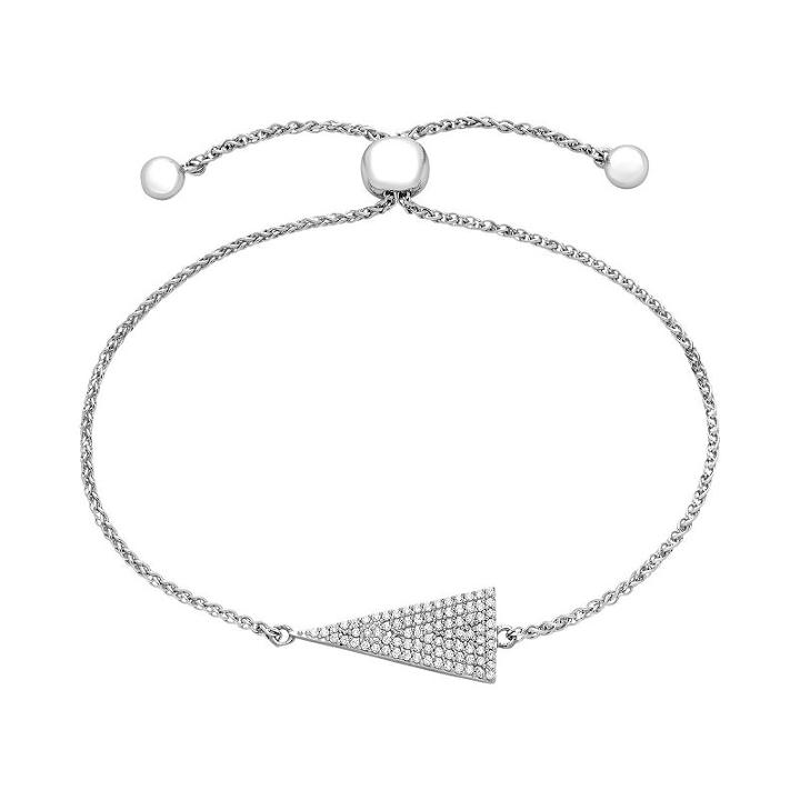 Sterling Silver 1/3 Carat T.w. Diamond Triangle Bolo Bracelet, Women's, Size: 8, White