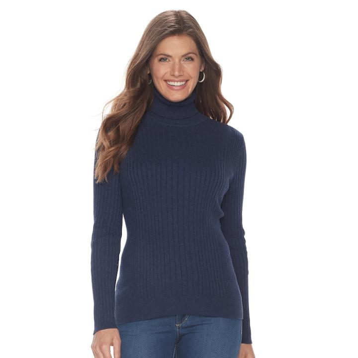 Petite Croft & Barrow&reg; Ribbed Turtleneck Sweater, Women's, Size: L Petite, Blue (navy)