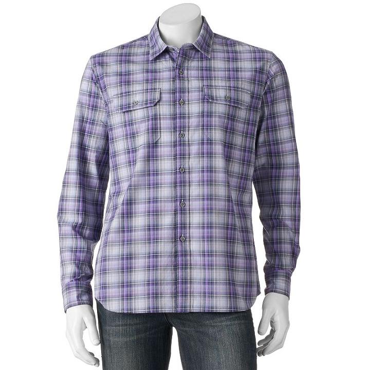 Men's Apt. 9&reg; Modern-fit Plaid Roll-tab Button-down Shirt, Size: Small, Purple