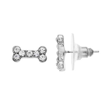 Pet Friends Simulated Crystal Bone Stud Earrings, Women's, Silver