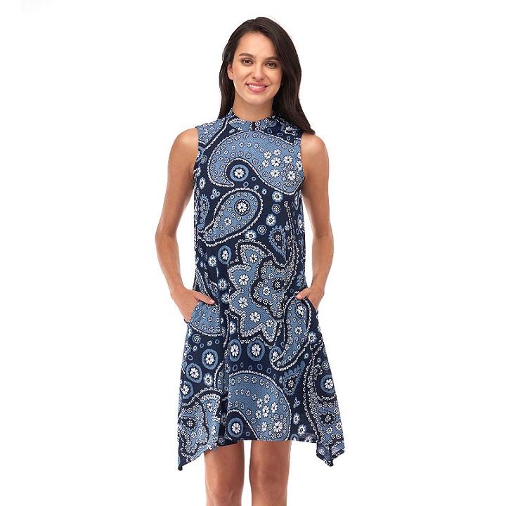 Women's Indication Paisley Print Handkerchief Hem Dress, Size: Small, Blue Other