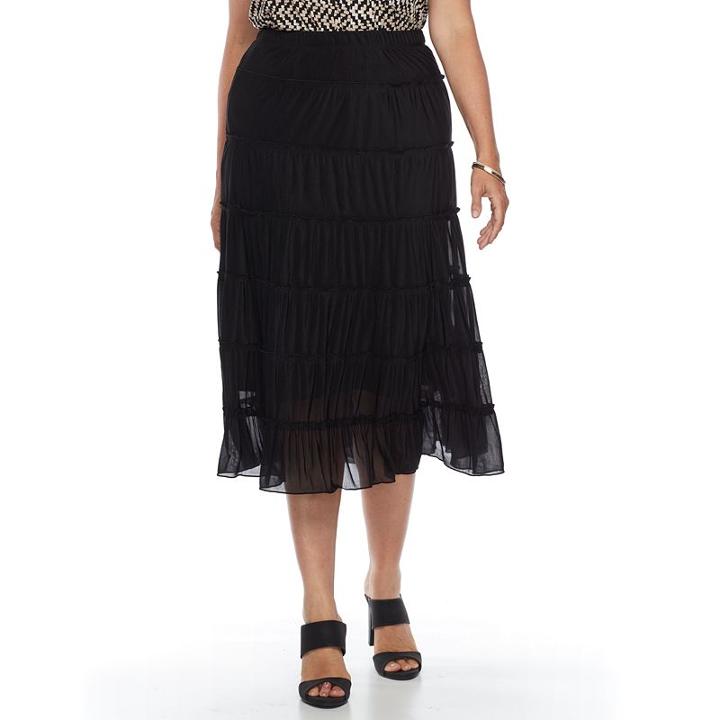 Plus Size Dana Buchman Tiered Maxi Skirt, Women's, Size: 2xl, Black