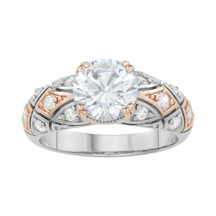 Cubic Zirconia 14k Rose Gold Over Brass Ring, Women's, Size: 8, White