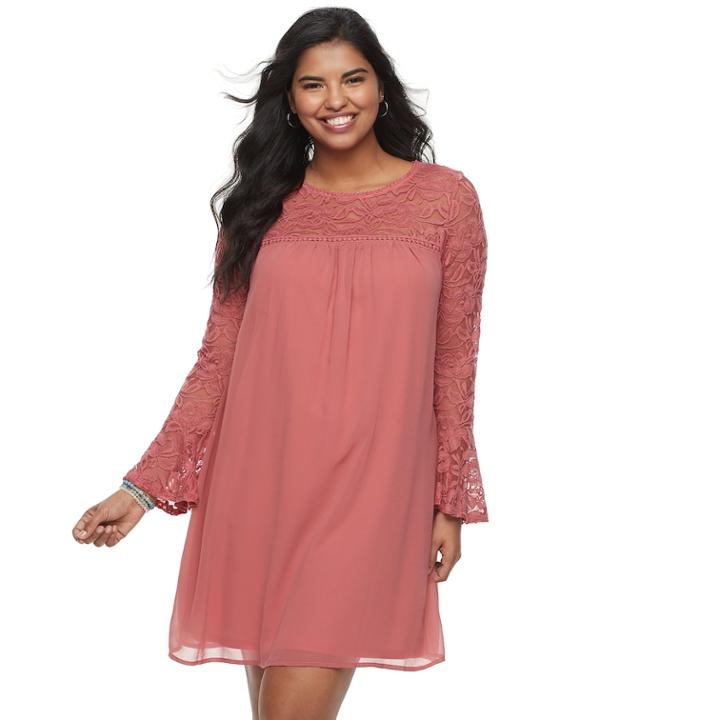 Juniors' Plus Size Lily Rose Bell Sleeve Lace Shift Dress, Teens, Size: 1xl, Blue