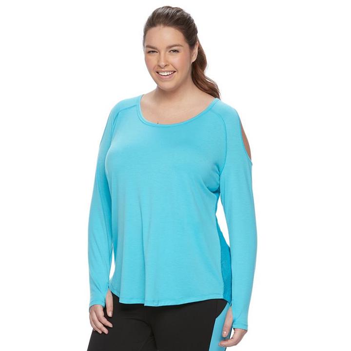 Plus Size Wild Majesty Cold-shoulder Mesh Tee, Women's, Size: 3xl, Med Green