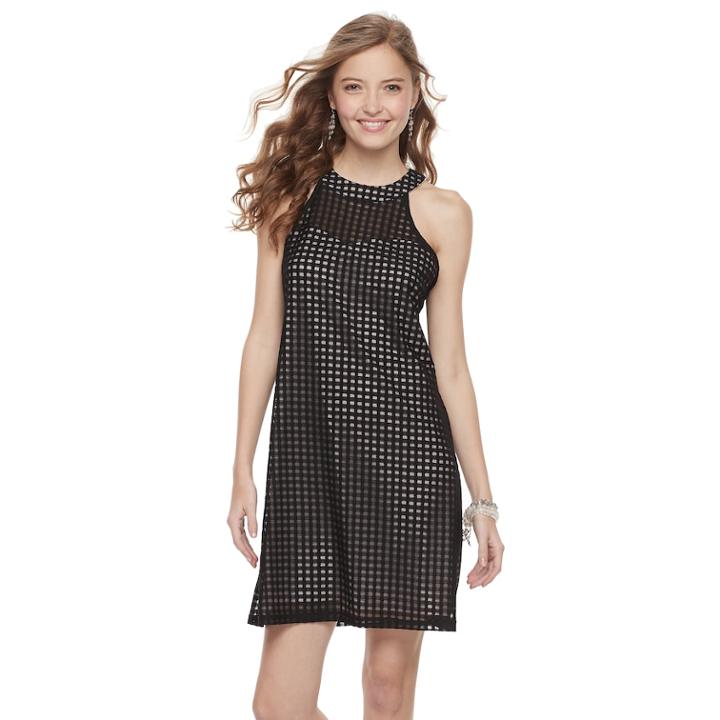 Juniors' Candie's&reg; Grid Halter Shift Dress, Teens, Size: Xs, Black