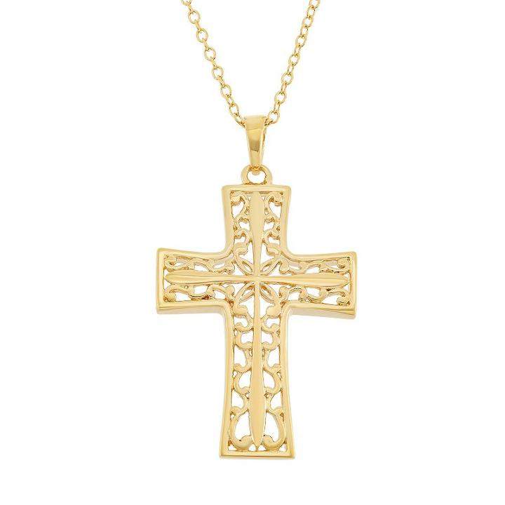 18k Gold Over Silver Filigree Cross Pendant Necklace, Women's, Size: 18, Yellow