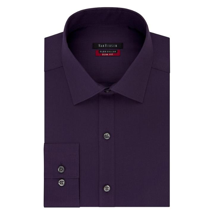 Men's Van Heusen Flex Collar Slim-fit Pincord Dress Shirt, Size: 15-32/33, Drk Purple