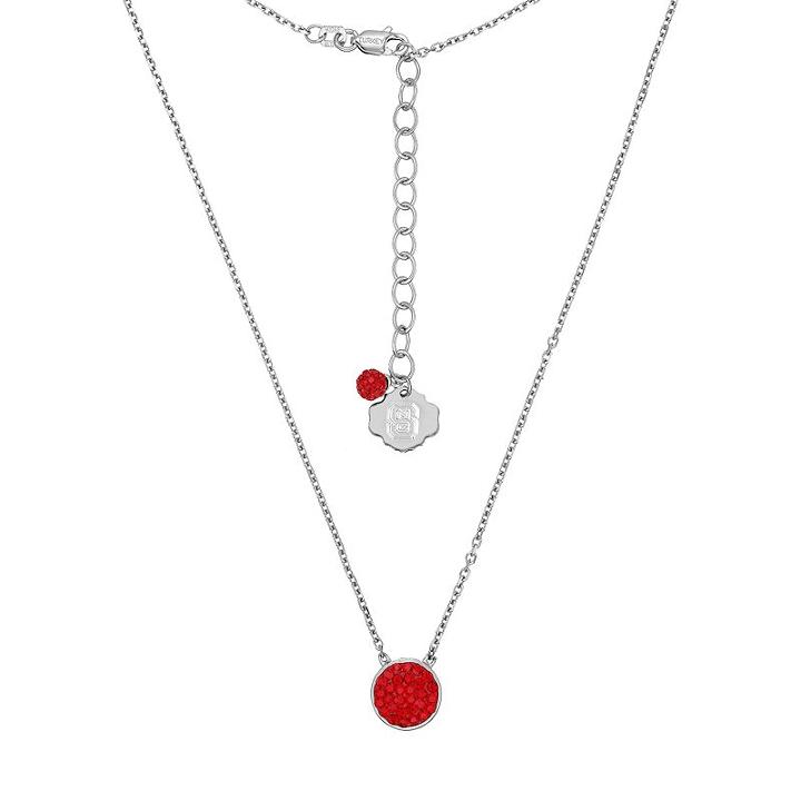 North Carolina State Wolfpack Sterling Silver Crystal Disc Necklace, Women's, Size: 18, Red