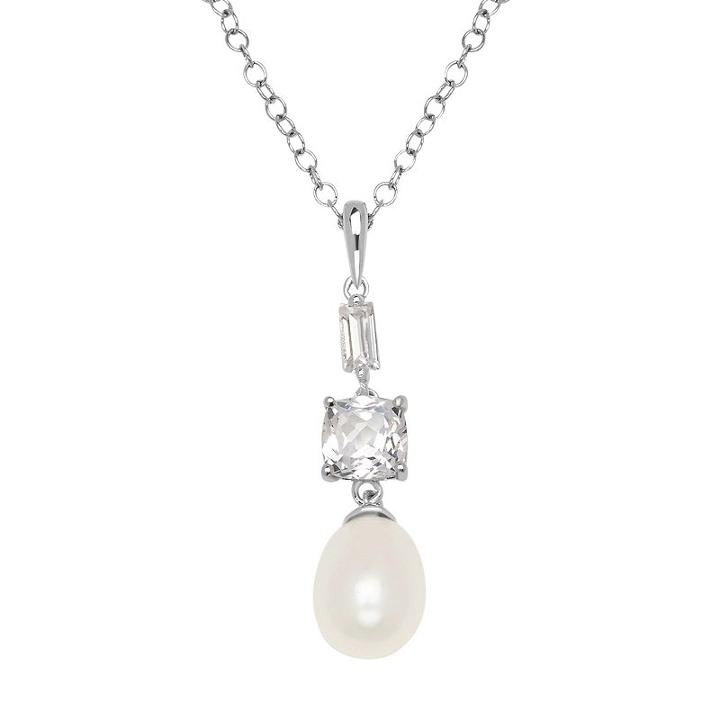 Simply Vera Vera Wang Sterling Silver Freshwater Cultured Pearl & Lab-created White Sapphire Pendant, Women's, Size: 18