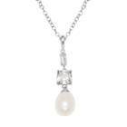 Simply Vera Vera Wang Sterling Silver Freshwater Cultured Pearl & Lab-created White Sapphire Pendant, Women's, Size: 18