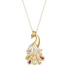18k Gold Over Silver Gemstone & 1/10 Carat T.w. Diamond Peacock Pendant, Women's, Multicolor