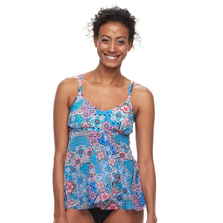 Women's Croft & Barrow&reg; Mesh Flyaway Tankini Top, Size: 12, Bandana Floral Paisley